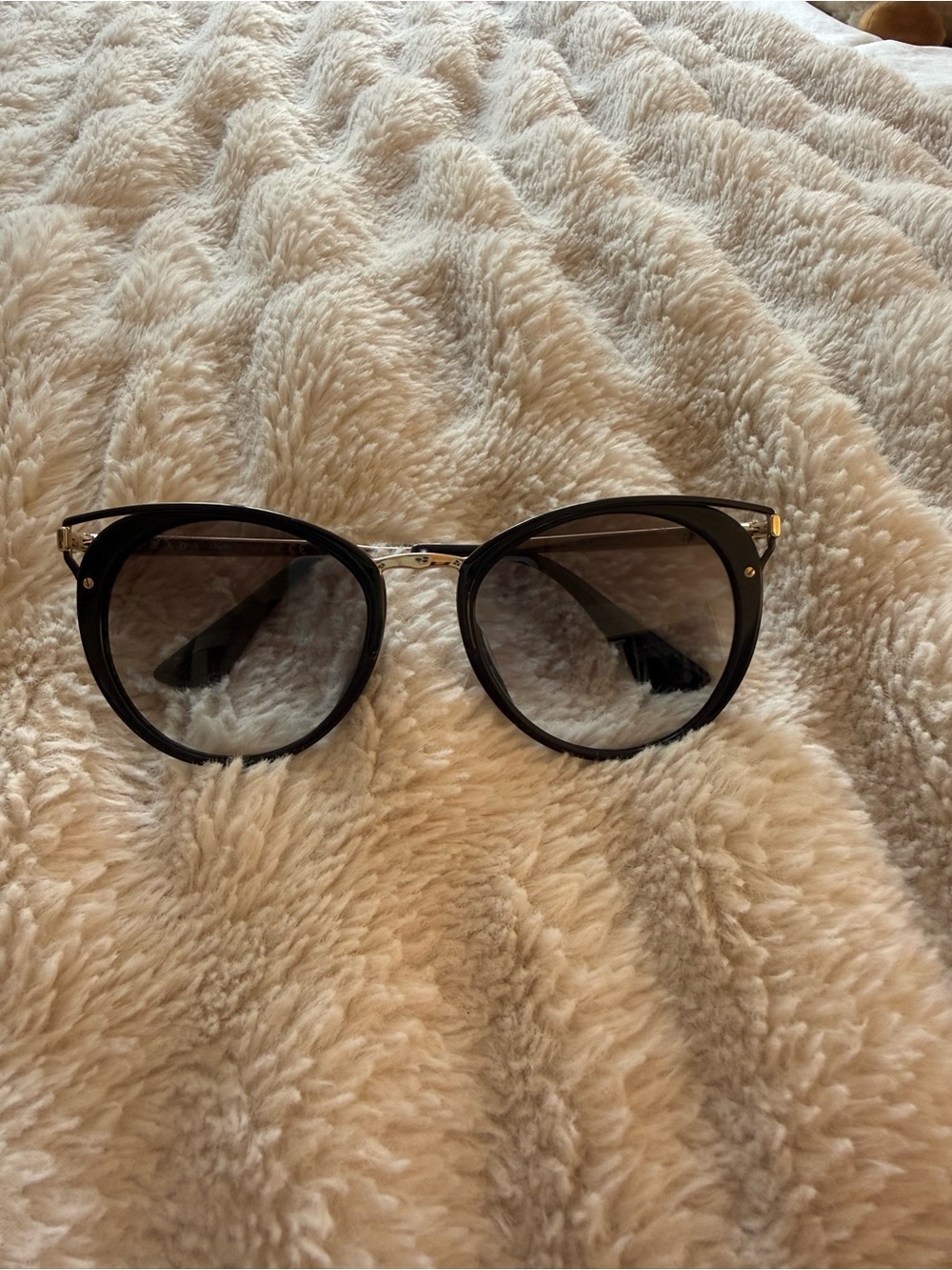 Prada Black Round Women's Sunglasses with Gold Accents